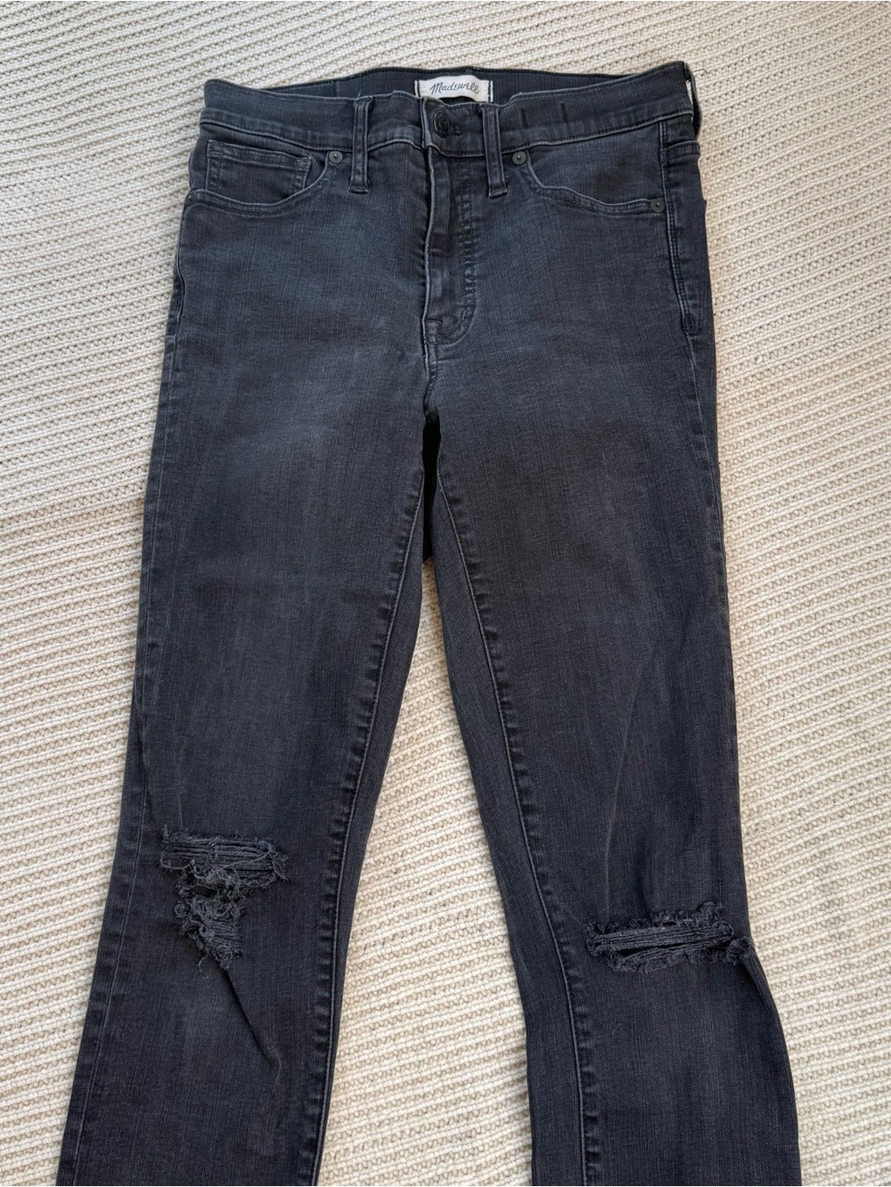 Madewell 9" High-Rise Skinny Jeans Faded Black Raw Hem Denim Stretch Size 28T - Picture 3 of 6